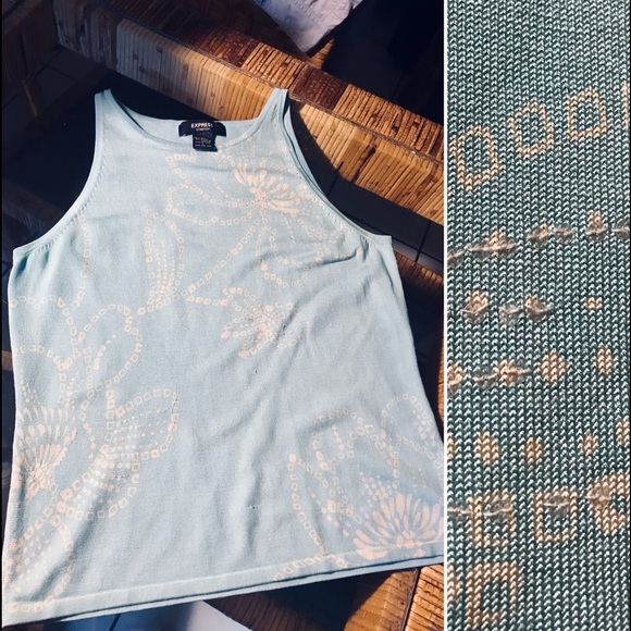 Express Aqua Stretch Sleeveless Beaded Top - Picture 2 of 6